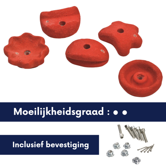 Klimstenen rood met moeilijkheidsgraad