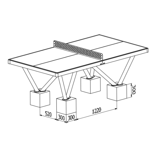 tekening met de verankering van de Tafeltennistafel Gegalvaniseerd Premium - Openbaar