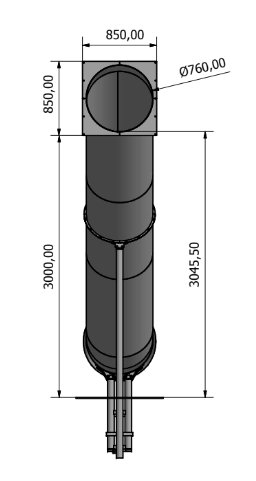 tekening bovenaanzicht van de RVS Buisglijbaan voor Platformhoogte 300 cm