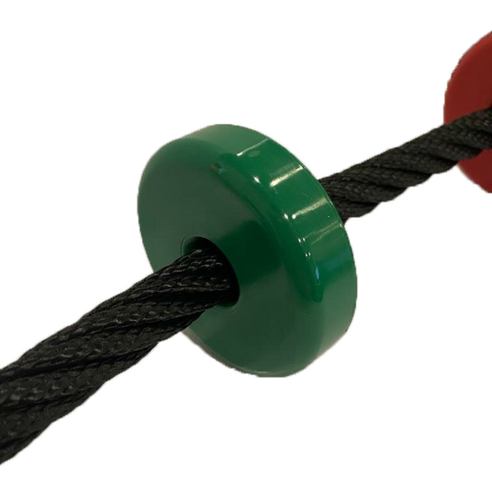 sfeerfoto van de Kunststof knoop voor gewapend touw Groen &Oslash;16mm van de voorkant bevestigd aan een touw