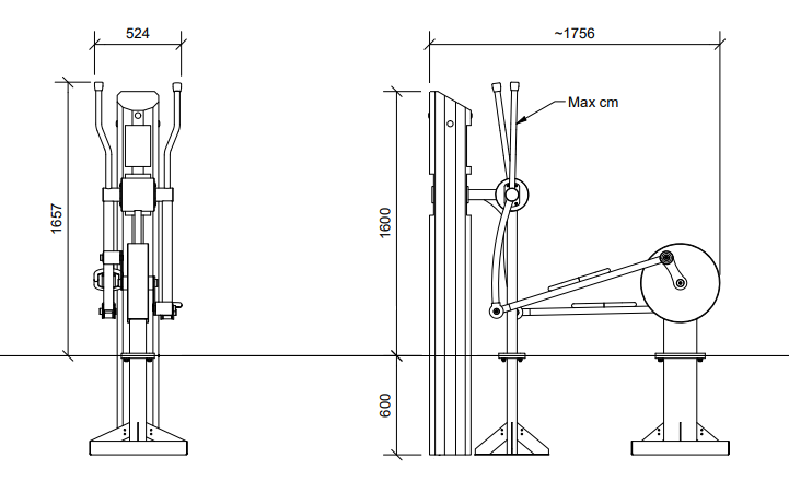 Afmetingen van Robinia houten crosstrainer