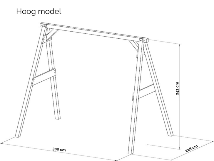 vrijstaande schommel vier haken  hoog model afmetingen