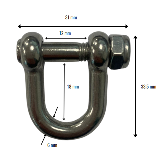 D-Sluiting M6 RVS 18 x12mm *met borgmoer** met afmetingen