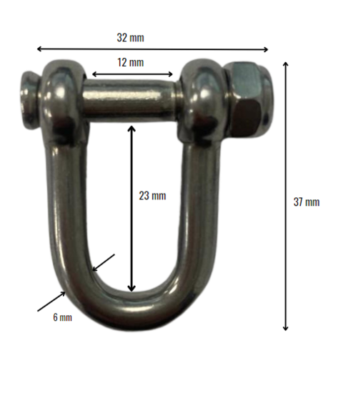 D-Sluiting M6 RVS 23x12mm *met borgmoer** met afmetingen