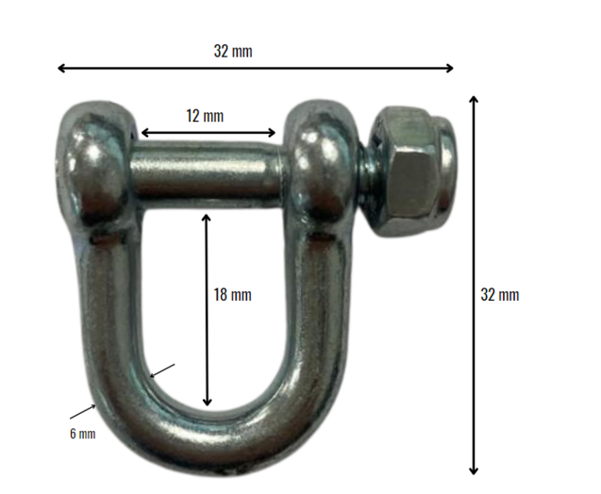 D-Sluiting M6 Gegalvaniseerd 18x12mm *met borgmoer** met afmetingen