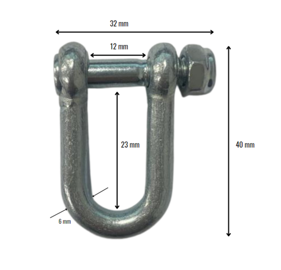 D-Sluiting M6 Gegalvaniseerd 23x12mm *met borgmoer** met afmetingen