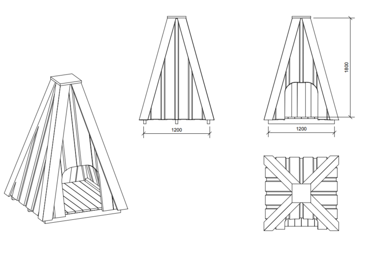 speelhuisje Tipi vierkant afmetingen