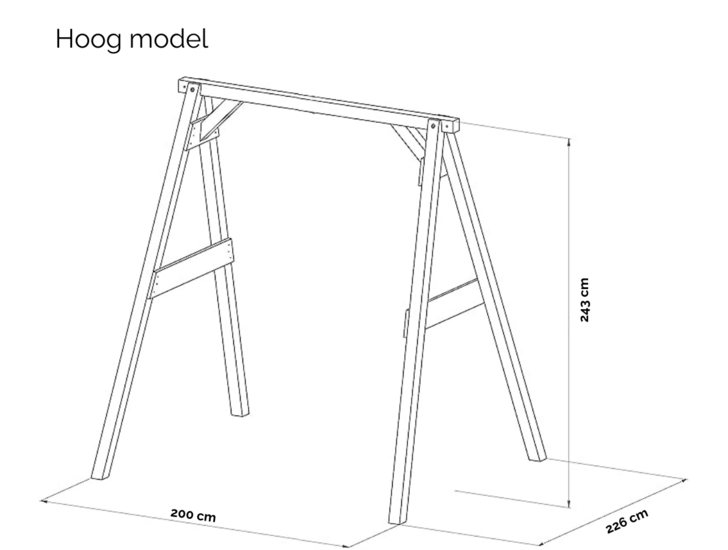 Vrijstaande schommel met 2 haken extra breed