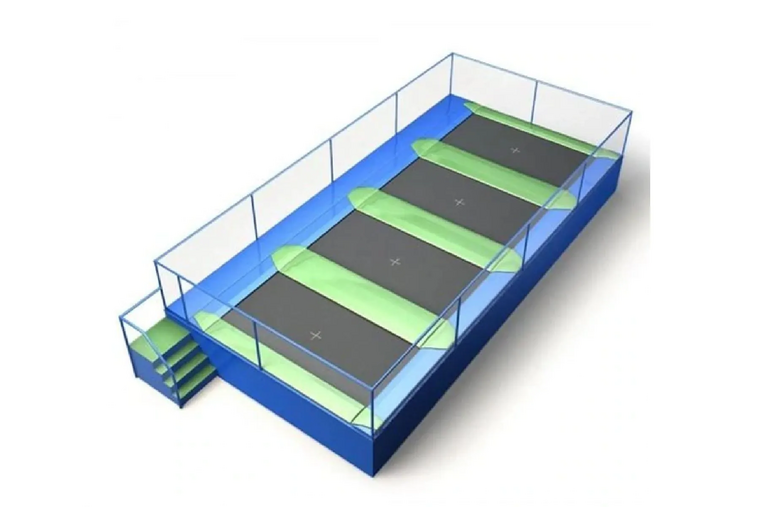 in een rij park trampolines 4 large