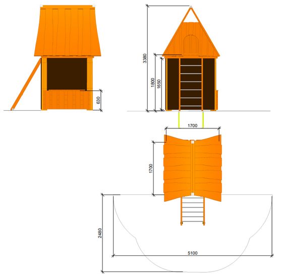 tekeningen afmetingen speelhuisje knaphus hoog