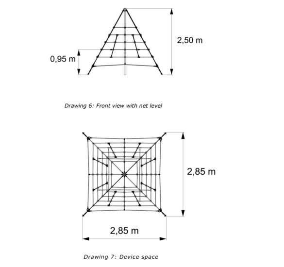 Piramide net Taifun type touw afmetingen