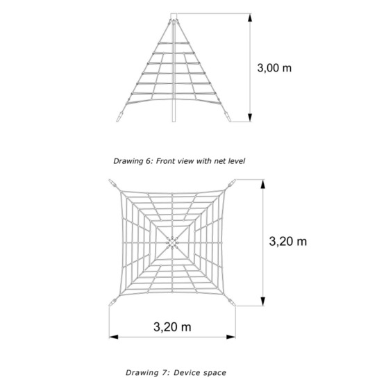 Piramide net Taifun type touw afmetingen