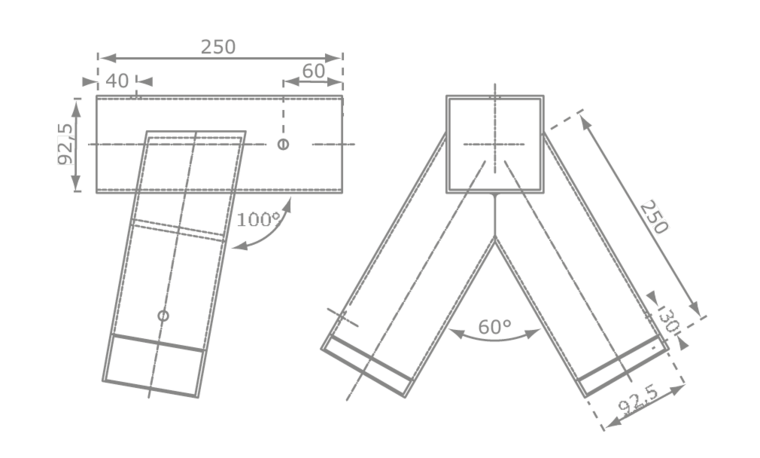 afmetingen tekening hoekverbinding schuin