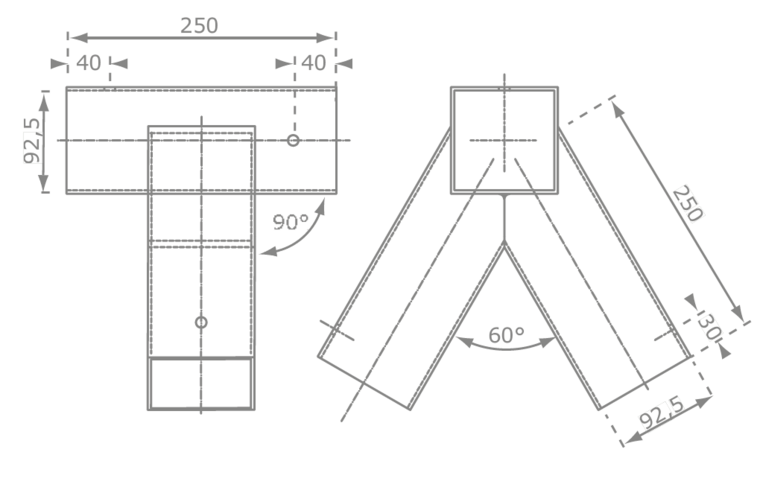 afmetingen tekening hoekverbinding recht b-play