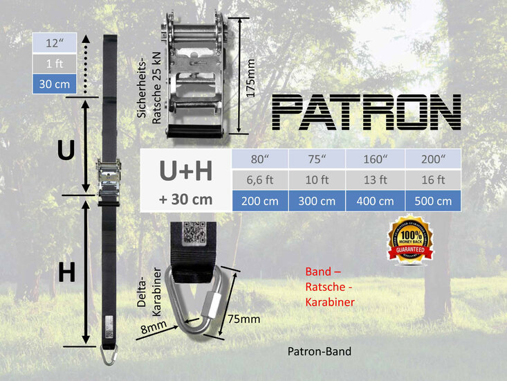 Patron Schommelhaak voor Boom met Ratel 300 cm afmetingen