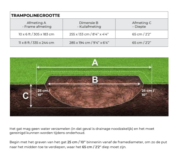 Akrobat Trampoline Orbit Inground Rechthoek rechthoekig kuilafmeting