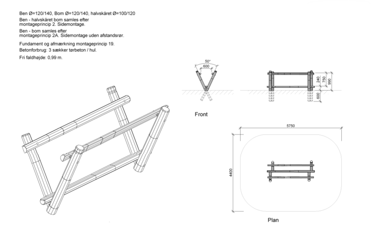 Afmetingen vrije ruimte Robinia Balancewave brug