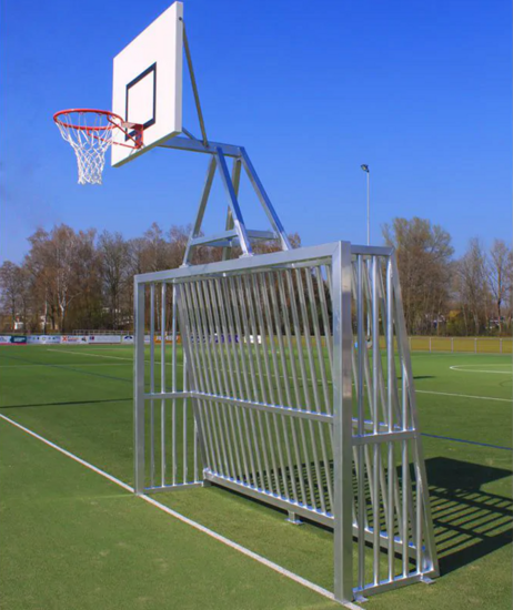 Foto zijkant Anti-Vandalen Doel met Basket Aluminium 200x300x80cm