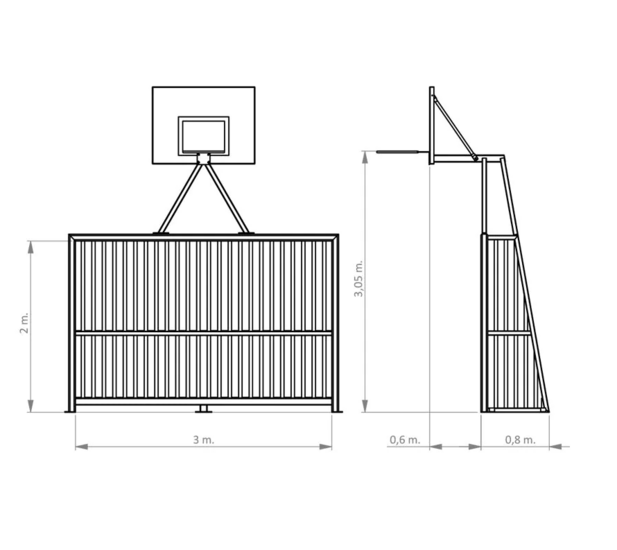 Afmetingen Anti-Vandalen Doel met Basket Aluminium 200x300x80cm