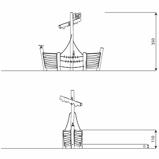 afmetingen Robinia speelboot Kapitein III