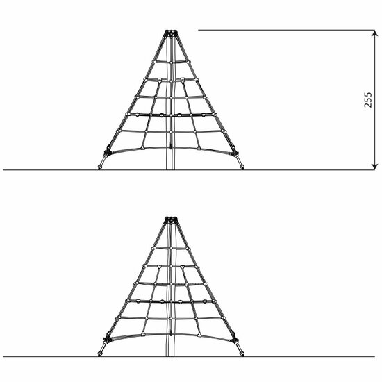tekening met afmetingen Robinia piramidenet Klimfort
