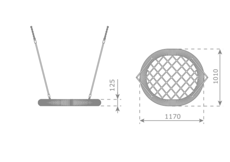 Nestschommel Ovaal Openbaar Zwart 1000 mm. Afmetingen