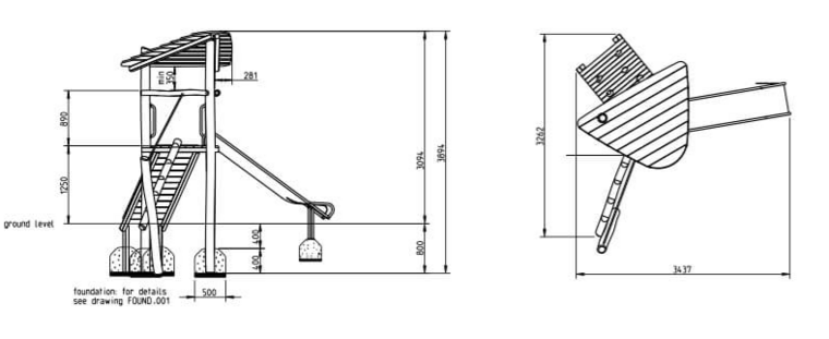 tekening 2 met afmetingen van deRobinia speeltoren Saskatchewan 