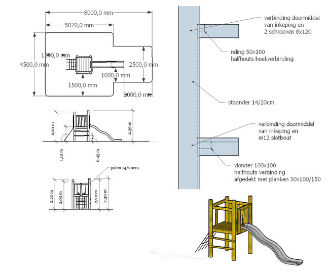 afmetingen en uitleg van Speeltoren Olburgen met rvs glijbaan