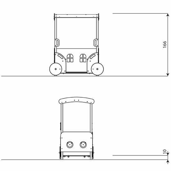 vooraanzicht en afmetingen wagon