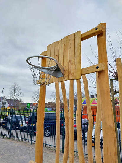 basketbalnet verzinkt met netje op robinia hout