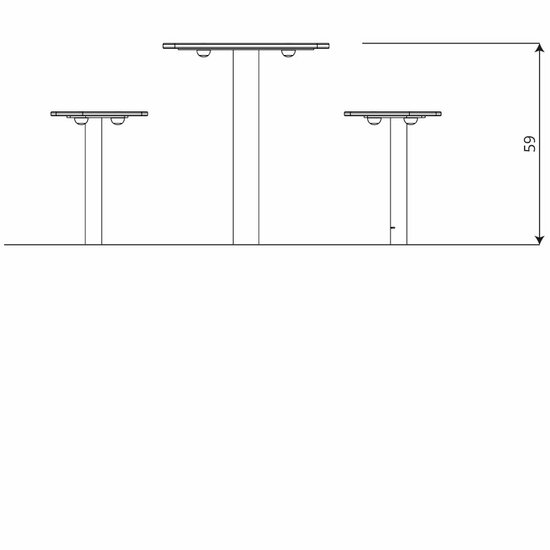 Vooraanzicht en afmetingen tafel met krukjes