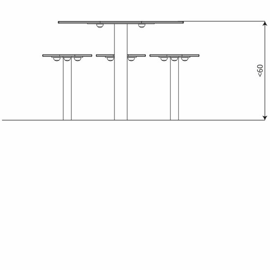 Vooraanzicht en afmetingen tafel met krukjes