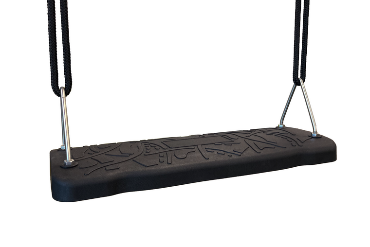 Schommelzitje Rubber curve extra breed Zwart met BR touwen en roest vast vrij Staal beugels
