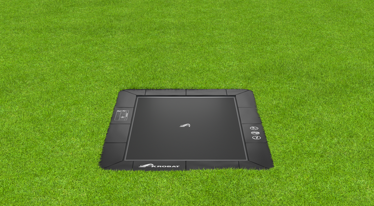 Akrobat Trampoline Orbit Flat To The Ground 430x305 cm met half Veiligheidsnet Zwart/Zwart