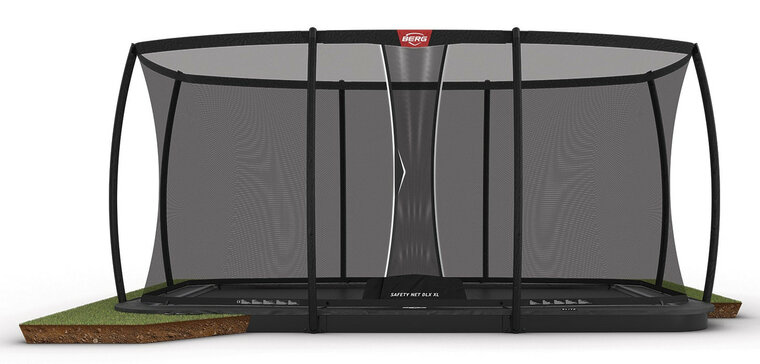 Berg Ultim Elite Flatground Trampoline 500 x 300 cm incl. Safetynet Deluxe XL Antraciet Grijs Professioneel