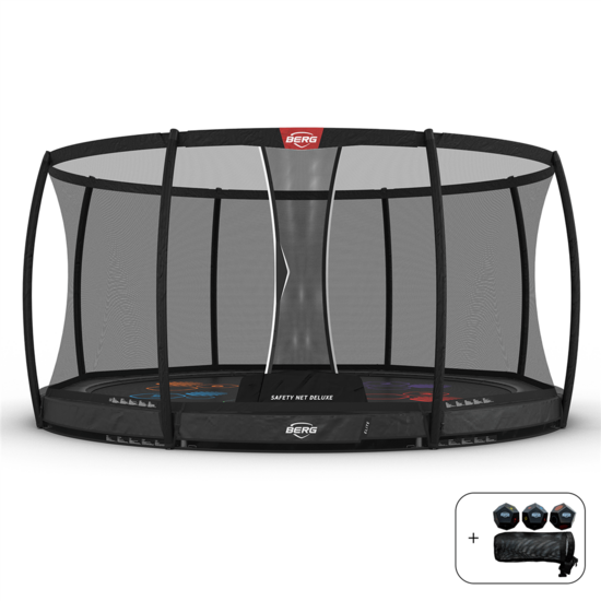 Berg Elite Inground Trampoline Ø430 cm Antraciet Grijs Levels met veiligheidsnet Deluxe Professioneel