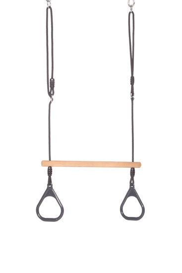 Houten Ringtrapeze met Kunststof Ringen Antraciet hangt