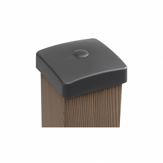 Paalornament Vierkant kunststof 90x90 mm Antraciet incl. Schroef op een paal gemonteerd