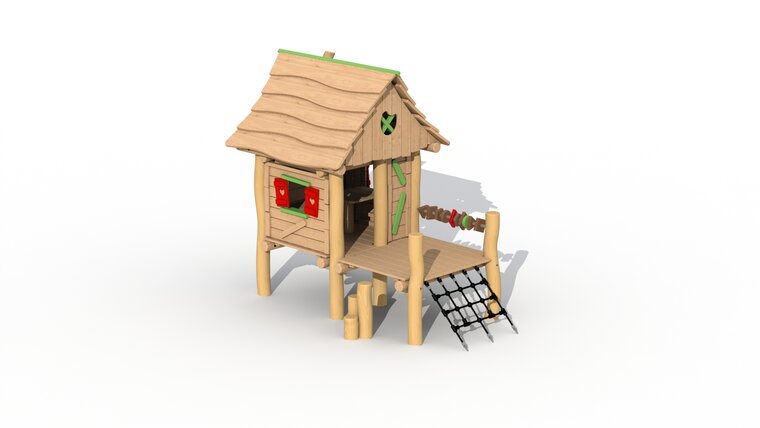 Eco-Play Minidorp Houthakkershutje met terrasje Robinia Openbaar