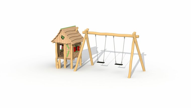 Eco-Play Minidorp Houthakkershutje met kleine schommel Robinia Openbaar