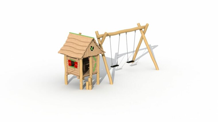 Eco-Play Minidorp Houthakkershutje met kleine schommel Robinia Openbaar