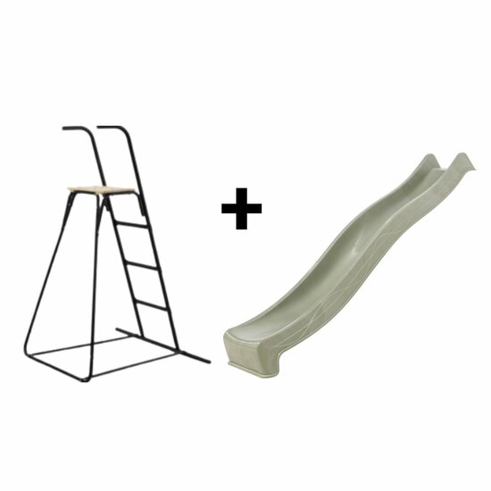 Vrijstaande Ladder Zwart Inclusief Losse Glijafke Tsuri in Pastel Groen voor Platformhoogte 130 t/m 150 cm naast elkaar