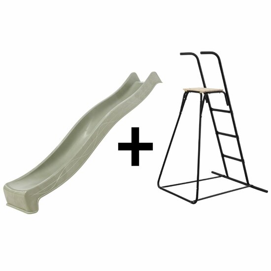 Vrijstaande Ladder Zwart Inclusief Losse Glijafke Tsuri in Pastel Groen voor Platformhoogte 130 t/m 150 cm naast elkaar