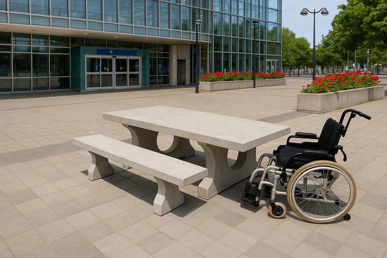 Naturel Betonnen Picknickset Standaard Rolstoeltoegankelijk op plein