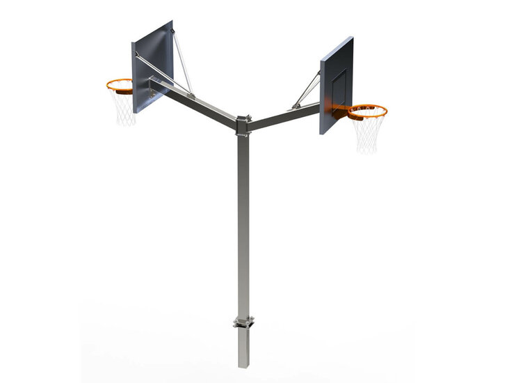 Basketbalpaal verzinkt dubbel met aluminium bord en oranje ring met netje