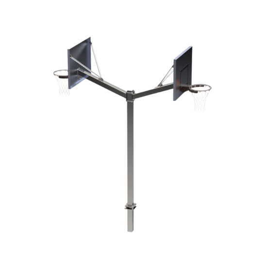 Basketbalpaal dubbel met rooster bord en ring met ketting netje
