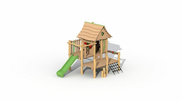 Eco-Play Minidorp Boswachtershuisje kunststof glijbaan groen Robinia Openbaar