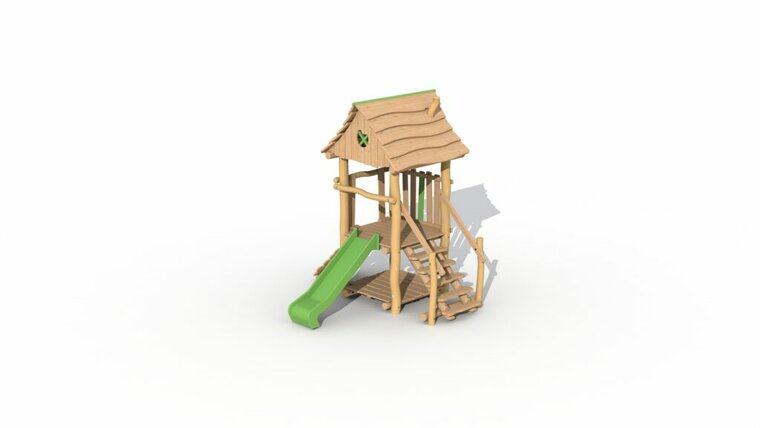 Eco-Play Minidorp Jagerstoren met dak en glijbaan groen Robinia Openbaar
