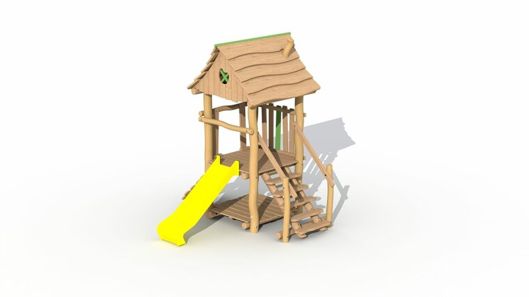 Eco-Play Minidorp Jagerstoren met dak en glijbaan geel Robinia Openbaar