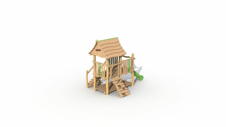 Met kijk op de trap van de Jagerstoren met balkon en glijbaan groen en klimwand